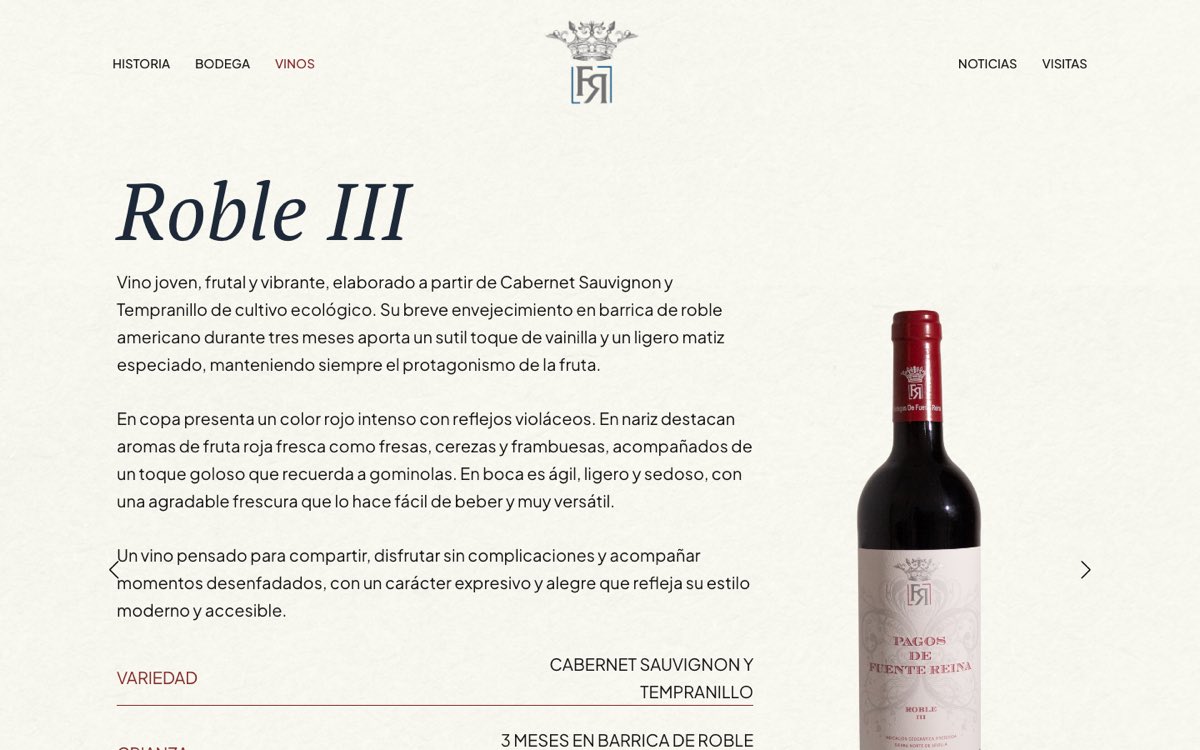 Ficha del vino Roble III en la web de Bodegas Fuente Reina